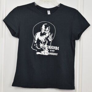 Ghandi Is My Homeboy Women Medium Baby Tee Vintage USA Peace 90s Black White